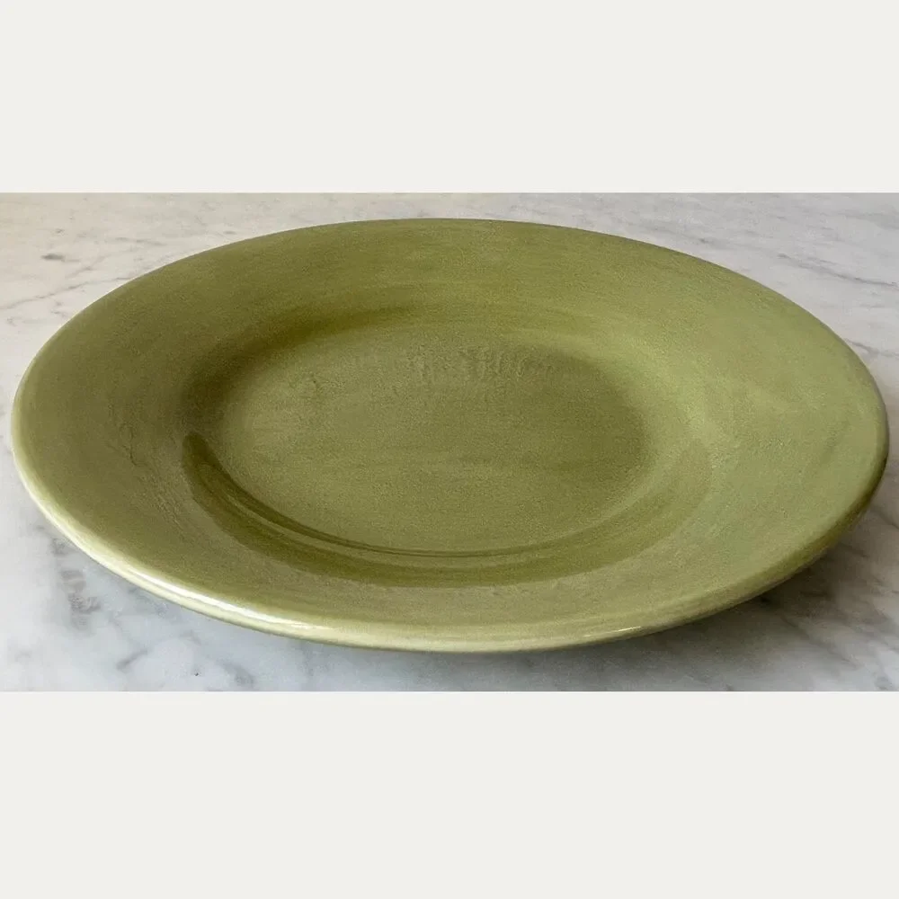 Pottery Barn Sausalito Sage Green Dinner Plate Rustic Hand Painted 12.25